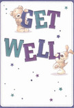 With playful warmth and a burst of joyful energy, this illustrated get well card brings a smile akin to a sunny day in South Harrow's parks. Two charming figures-a plush teddy bear and an eager puppy-spring from the page, united by their mission to deliver comfort. The bear's gentle arms are wrapped around the top of the vibrant 'GET,' while the puppy cheerfully nudges the bold 'WELL' below, their poses brimming with affection and restorative hope. The surrounding stars, in shifting shades of blue and purple, twinkle against a gentle cream backdrop, imbuing the scene with lightness reminiscent of a freshly gathered bouquet. Their fur looks so soft and inviting, one almost senses the loving embrace and companionship they offer-feelings familiar to those who frequent South Harrow's friendly flower shops. The expressive illustration and confident, colourful letters combine to create a card that doesn't just send good wishes; it delivers a genuine sense of comfort and encouragement, ready to lift the spirits of anyone on the mend in the heart of the community.